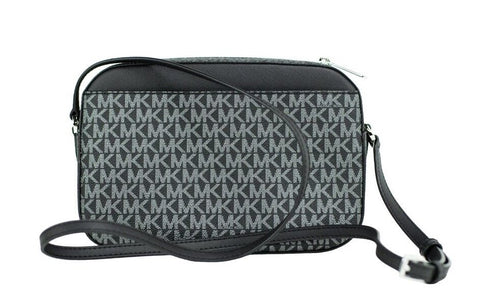 Michael Kors Jet Set Large East West Black Silver PVC Zip Chain Crossbody Bag